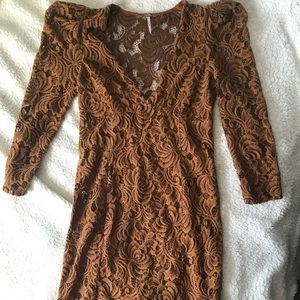 Free People Bronze Crochet Knit Dress Shoulder Dana’s body con size XS